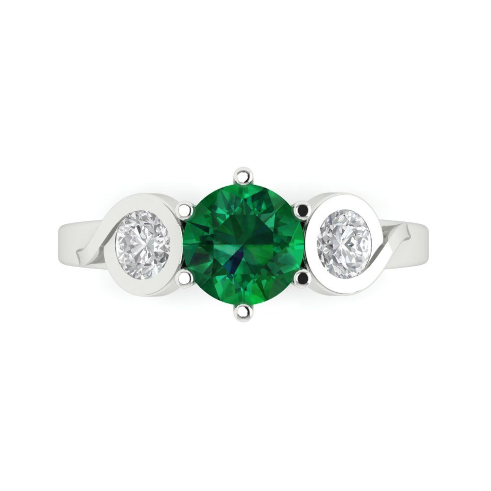 1.72 cttw Simulated Emerald Three-Stone Engagement Ring - Solid Gold (Round Cut,6.5mm)