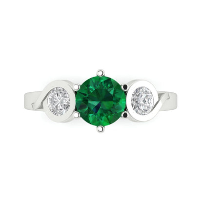 1.72 cttw Simulated Emerald Three-Stone Engagement Ring - Solid Gold (Round Cut,6.5mm)
