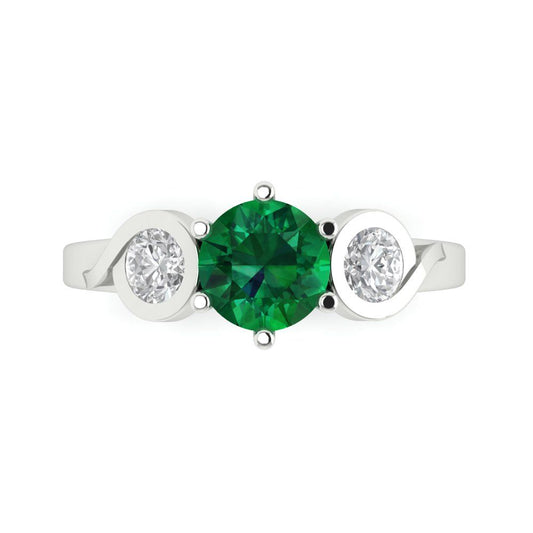 1.72 cttw Simulated Emerald Three-Stone Engagement Ring - Solid White Gold (VVS1, Round Cut,6.5mm)