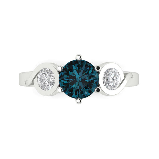1.72 cttw Natural London Blue Topaz Three-Stone Engagement Ring - Solid White Gold (VVS1, Round Cut,6.5mm)