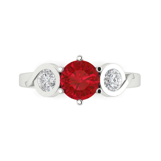 1.72 cttw Simulated Pink Tourmaline Three-Stone Engagement Ring - Solid White Gold (VVS1, Round Cut,6.5mm)