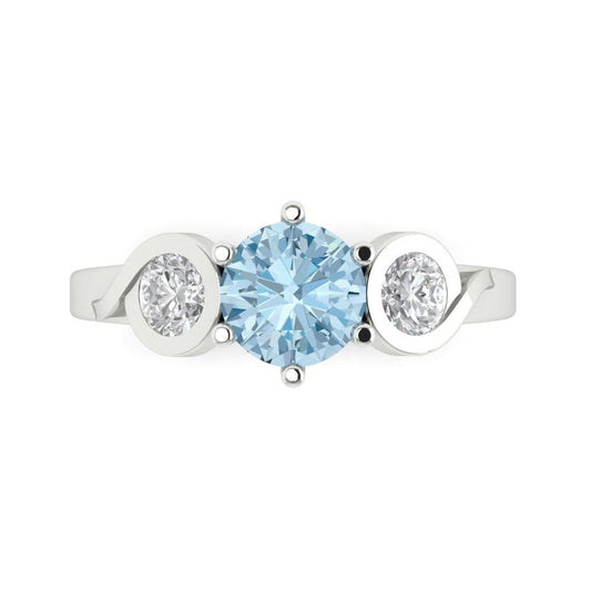 1.72 cttw Natural Swiss Blue Topaz Three-Stone Engagement Ring - Solid White Gold (VVS1, Round Cut,6.5mm)