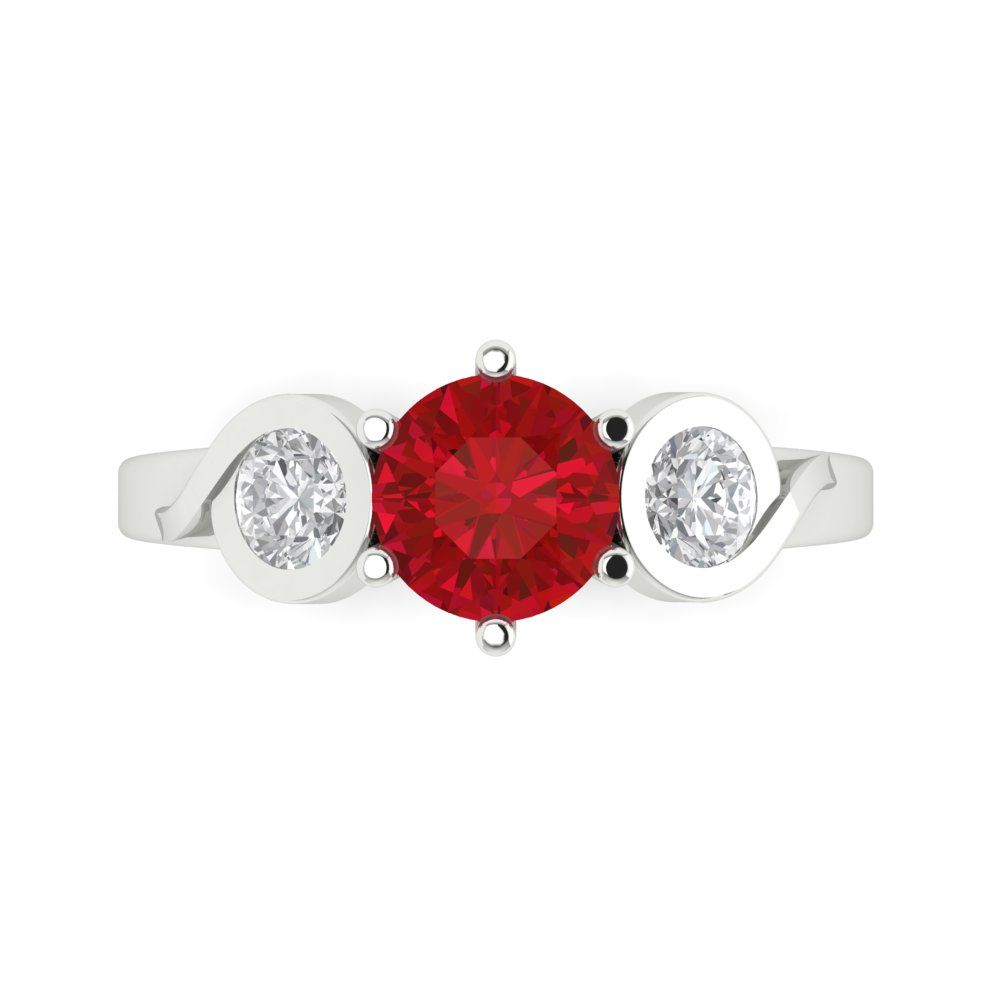 1.72 cttw Simulated Ruby Three-Stone Engagement Ring - Solid Gold (Round Cut,6.5mm)