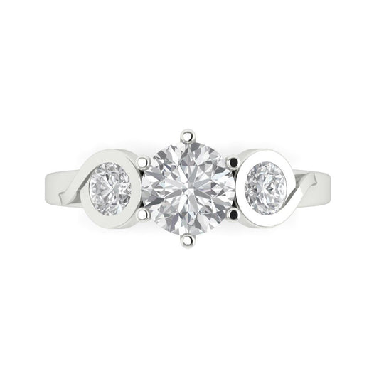 1.72 cttw Moissanite Three-Stone Engagement Ring - Solid White Gold (VVS1, Round Cut,6.5mm)