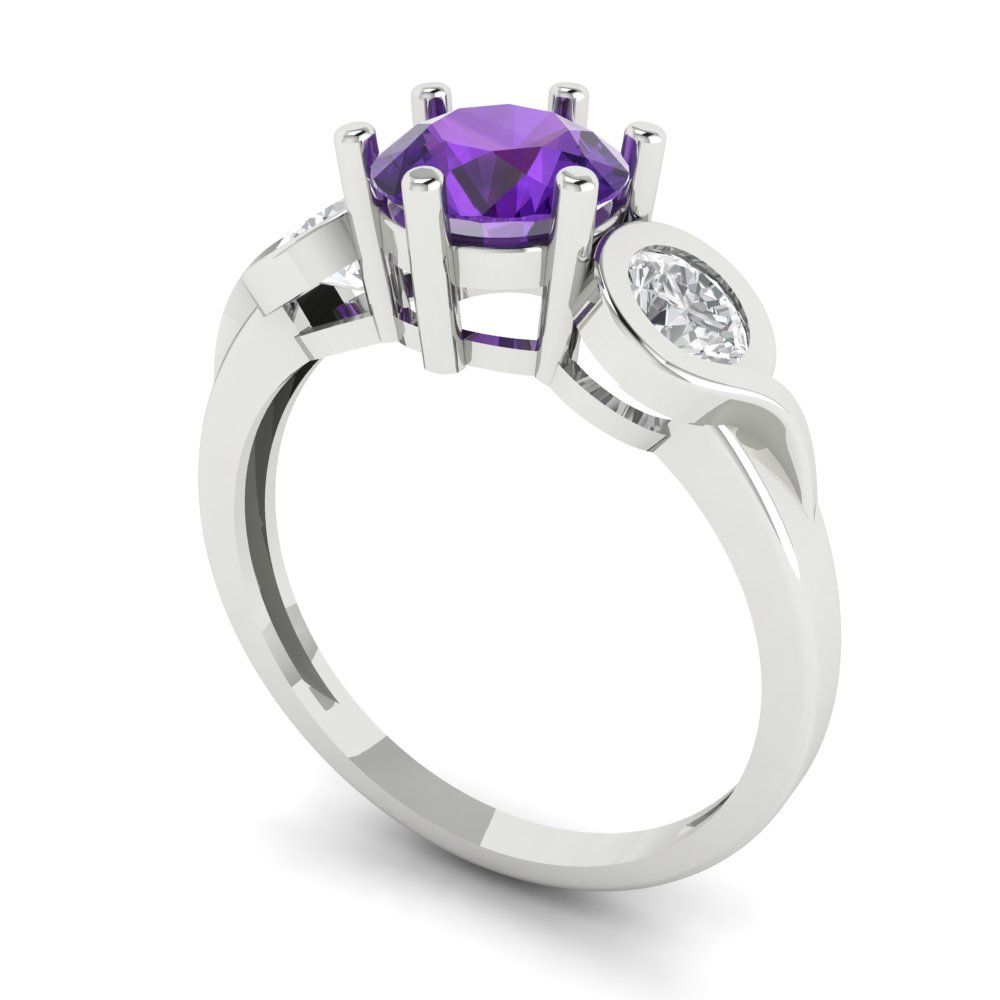 1.72 cttw Natural Amethyst Three-Stone Engagement Ring - Solid Gold (Round Cut,6.5mm)