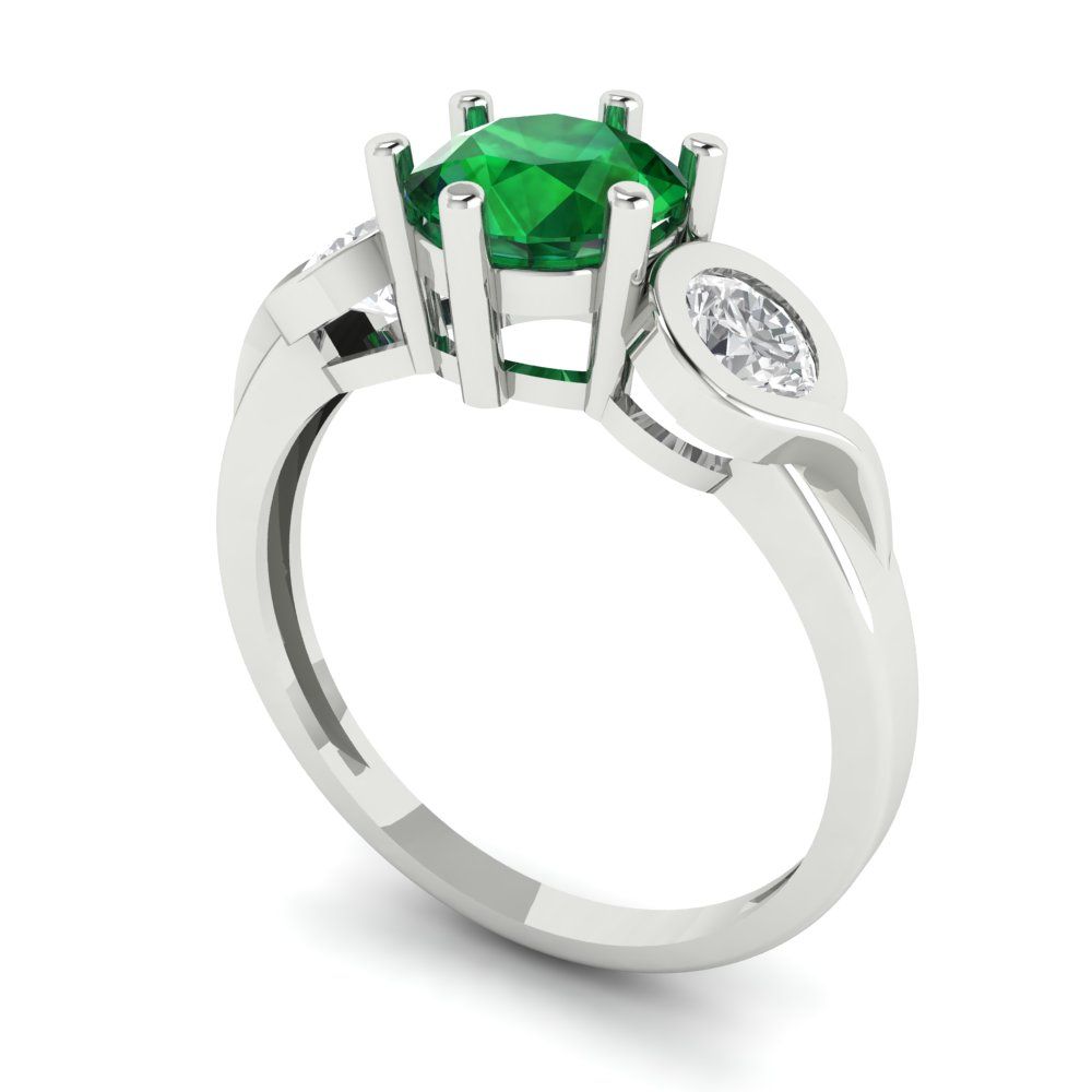 1.72 cttw Simulated Emerald Three-Stone Engagement Ring - Solid Gold (Round Cut,6.5mm)