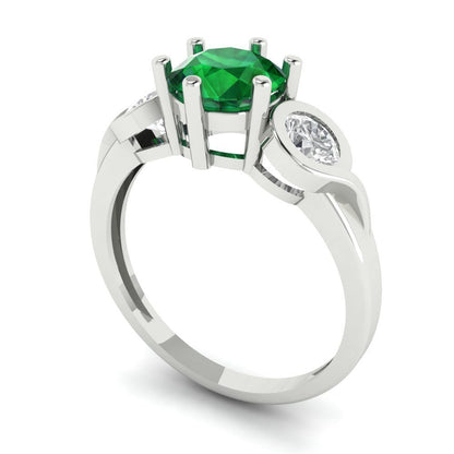1.72 cttw Simulated Emerald Three-Stone Engagement Ring - Solid Gold (Round Cut,6.5mm)