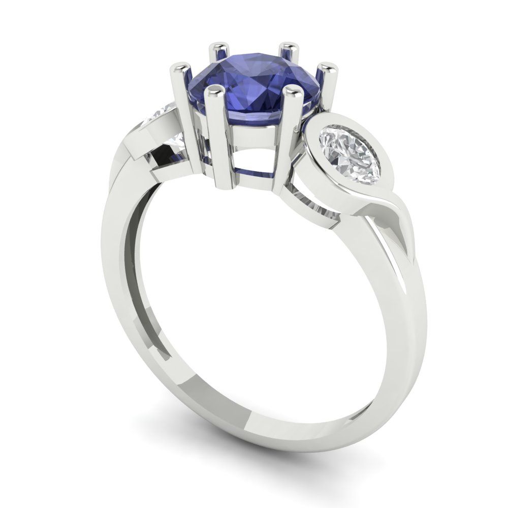1.72 cttw Simulated Tanzanite Three-Stone Engagement Ring - Solid Gold (Round Cut,6.5mm)