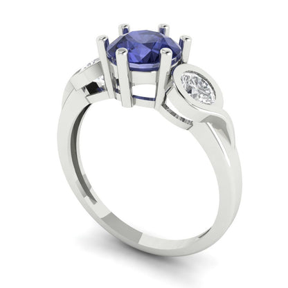 1.72 cttw Simulated Tanzanite Three-Stone Engagement Ring - Solid Gold (Round Cut,6.5mm)