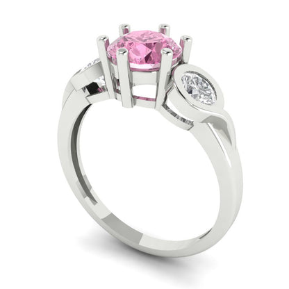 1.72 cttw Zirconia Simulated Pink Diamond Three-Stone Engagement Ring - Solid Gold (VVS1, Round Cut,6.5mm)