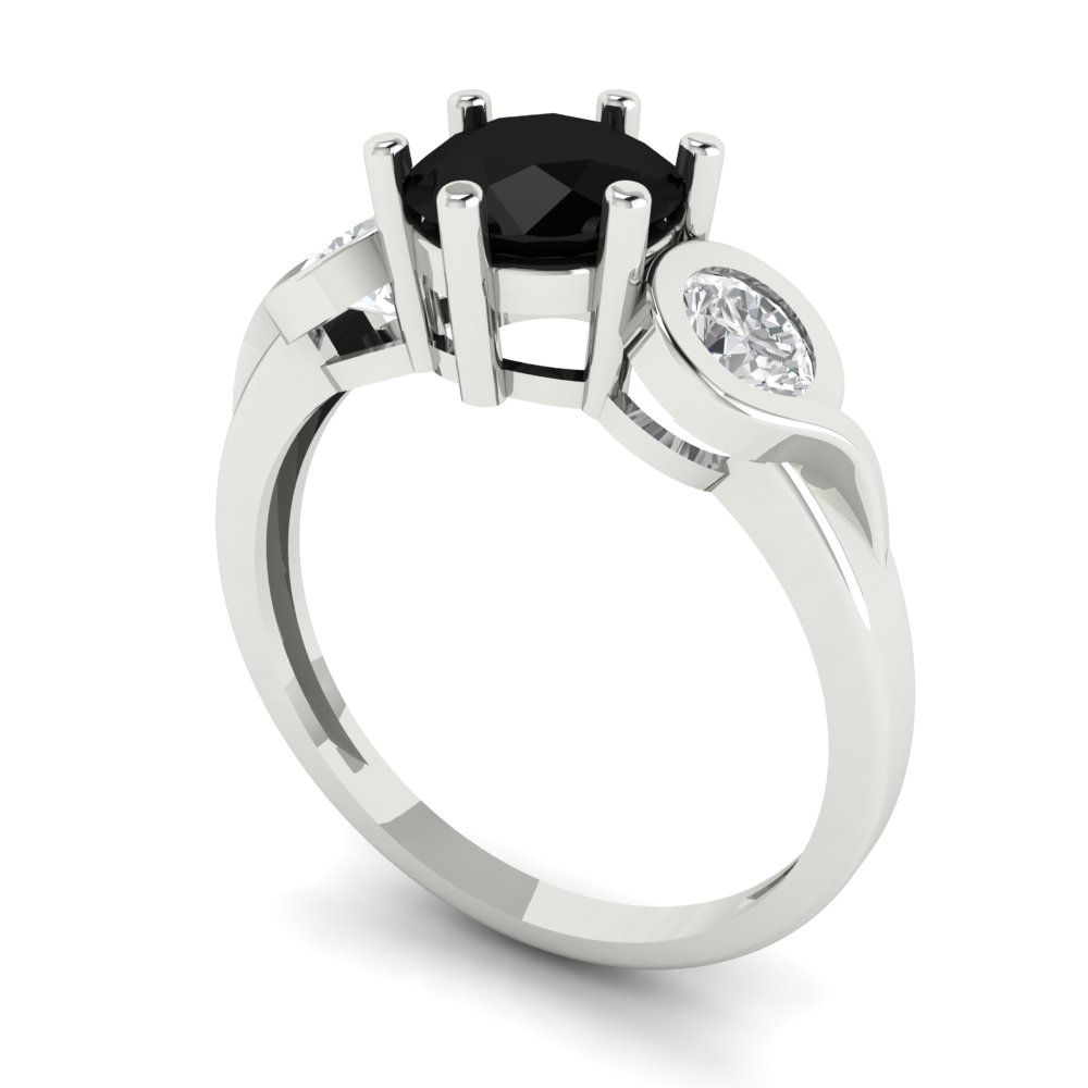 1.72 cttw Natural Onyx Three-Stone Engagement Ring - Solid Gold (Round Cut,6.5mm)