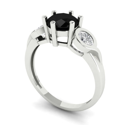 1.72 cttw Natural Onyx Three-Stone Engagement Ring - Solid Gold (Round Cut,6.5mm)