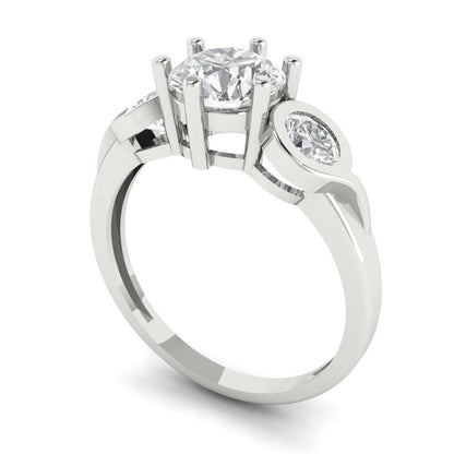 1.72 cttw Certified Moissanite Three-Stone Engagement Ring - Solid Gold (VVS1, D-F,Round Cut,6.5mm)