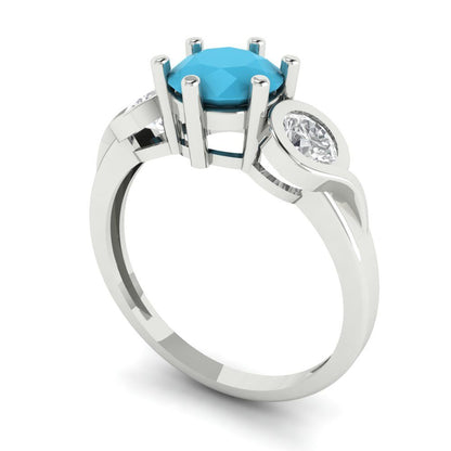 1.72 cttw Simulated Turquoise Three-Stone Engagement Ring - Solid Gold (Round Cut,6.5mm)
