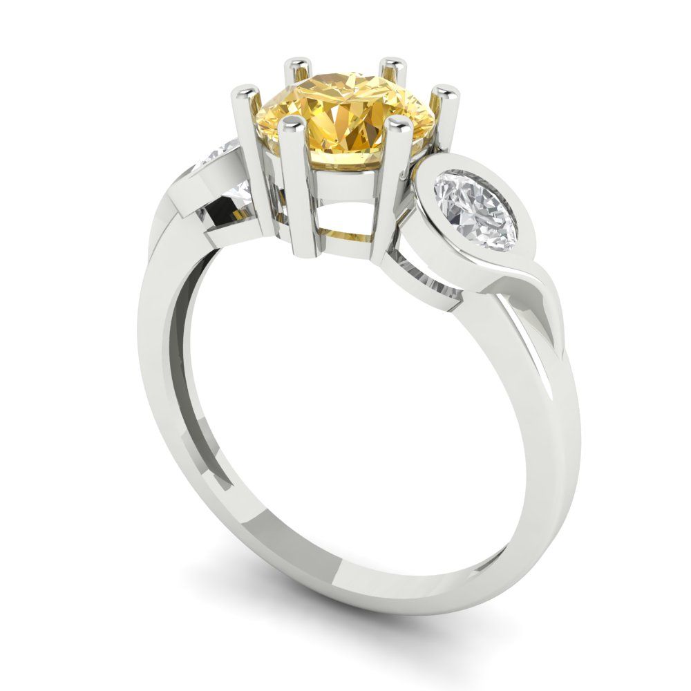 1.72 cttw Yellow Moissanite Three-Stone Engagement Ring - Solid Gold (Round Cut,6.5mm)