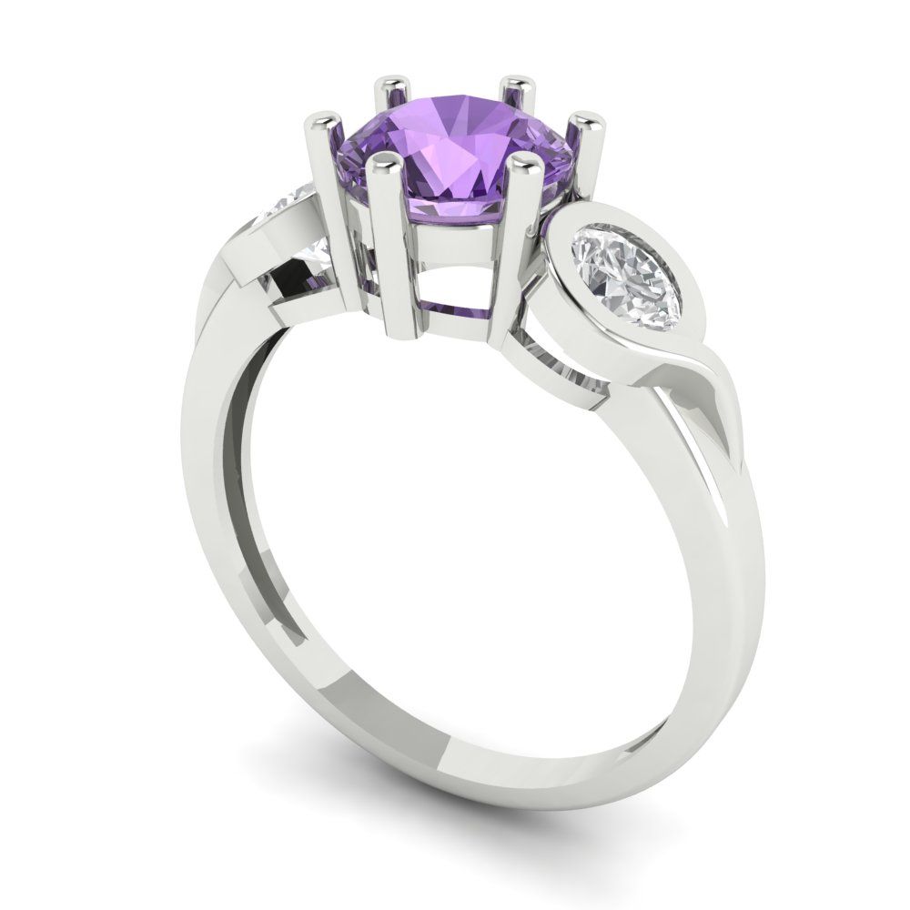 1.72 cttw Simulated Alexandrite Three-Stone Engagement Ring - Solid Gold (Round Cut,6.5mm)