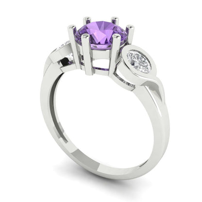 1.72 cttw Simulated Alexandrite Three-Stone Engagement Ring - Solid Gold (Round Cut,6.5mm)