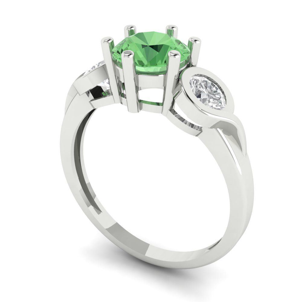 1.72 cttw Zirconia Simulated Green Diamond Three-Stone Engagement Ring - Solid Gold (VVS1, Round Cut,6.5mm)