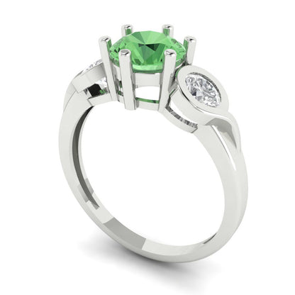 1.72 cttw Zirconia Simulated Green Diamond Three-Stone Engagement Ring - Solid Gold (VVS1, Round Cut,6.5mm)