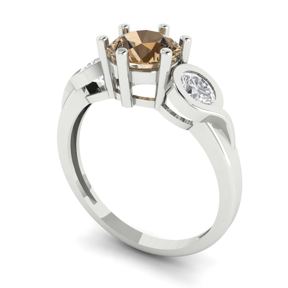 1.72 cttw Zirconia Simulated Champagne Diamond Three-Stone Engagement Ring - Solid Gold (VVS1, Round Cut,6.5mm)
