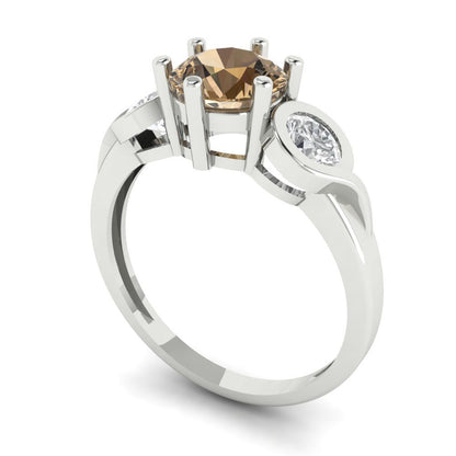 1.72 cttw Zirconia Simulated Champagne Diamond Three-Stone Engagement Ring - Solid Gold (VVS1, Round Cut,6.5mm)