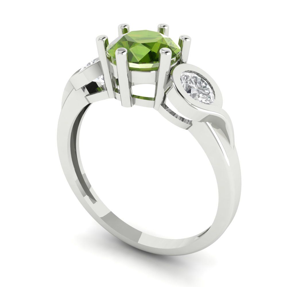 1.72 cttw Natural Peridot Three-Stone Engagement Ring - Solid Gold (Round Cut,6.5mm)
