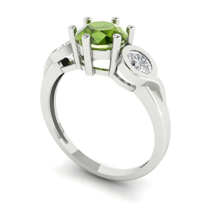 1.72 cttw Natural Peridot Three-Stone Engagement Ring - Solid Gold (Round Cut,6.5mm)