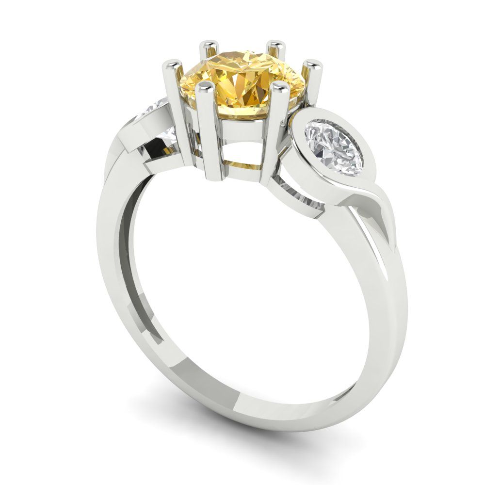 1.72 cttw Natural Citrine Three-Stone Engagement Ring - Solid Gold (Round Cut,6.5mm)