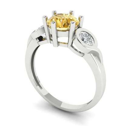 1.72 cttw Natural Citrine Three-Stone Engagement Ring - Solid Gold (Round Cut,6.5mm)