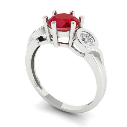 1.72 cttw Simulated Ruby Three-Stone Engagement Ring - Solid Gold (Round Cut,6.5mm)