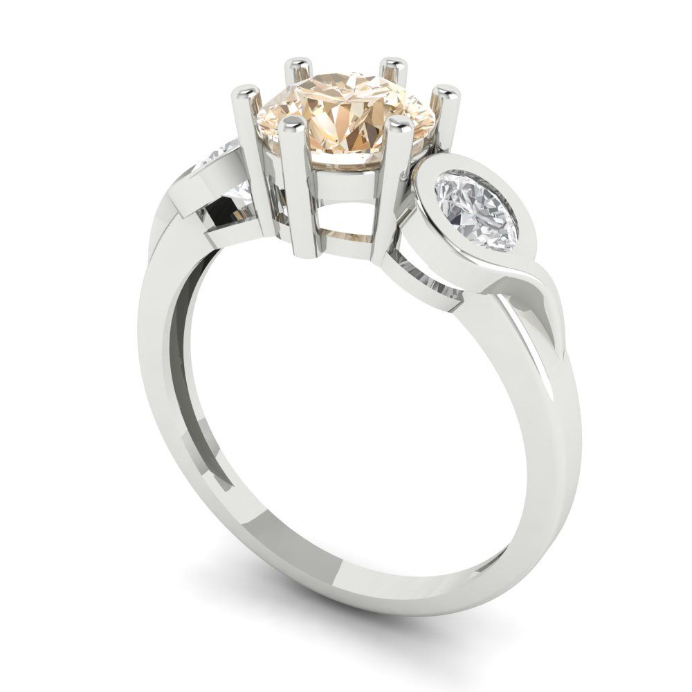 1.72 cttw Natural Morganite Three-Stone Engagement Ring - Solid Gold (Round Cut,6.5mm)
