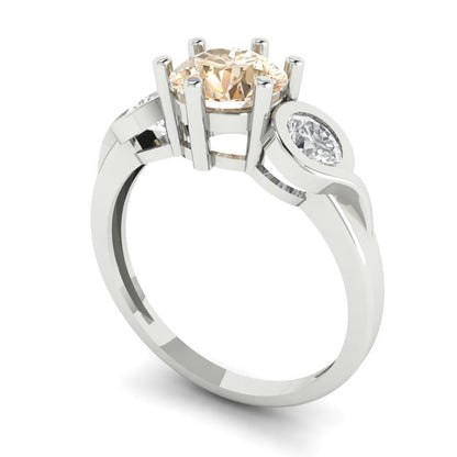 1.72 cttw Natural Morganite Three-Stone Engagement Ring - Solid Gold (Round Cut,6.5mm)