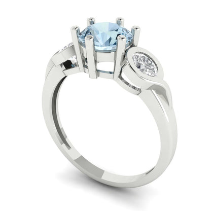1.72 cttw Natural Aquamarine Three-Stone Engagement Ring - Solid White Gold (VVS1, Round Cut,6.5mm)