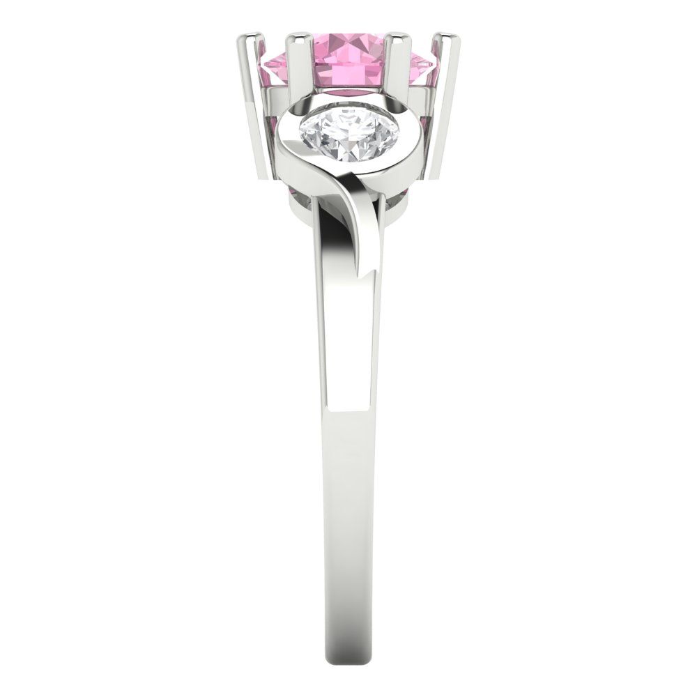1.72 cttw Zirconia Simulated Pink Diamond Three-Stone Engagement Ring - Solid Gold (VVS1, Round Cut,6.5mm)