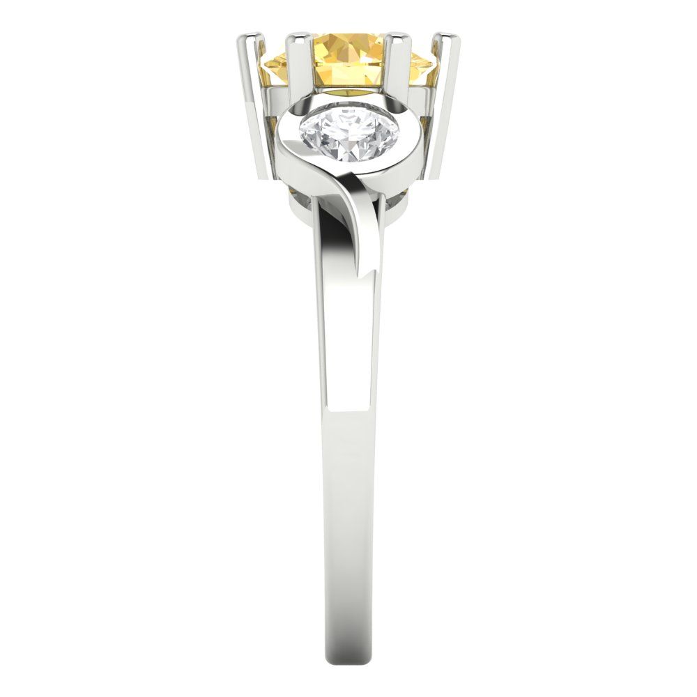 1.72 cttw Zirconia Simulated Yellow Diamond Three-Stone Engagement Ring - Solid Gold (VVS1, Round Cut,6.5mm)