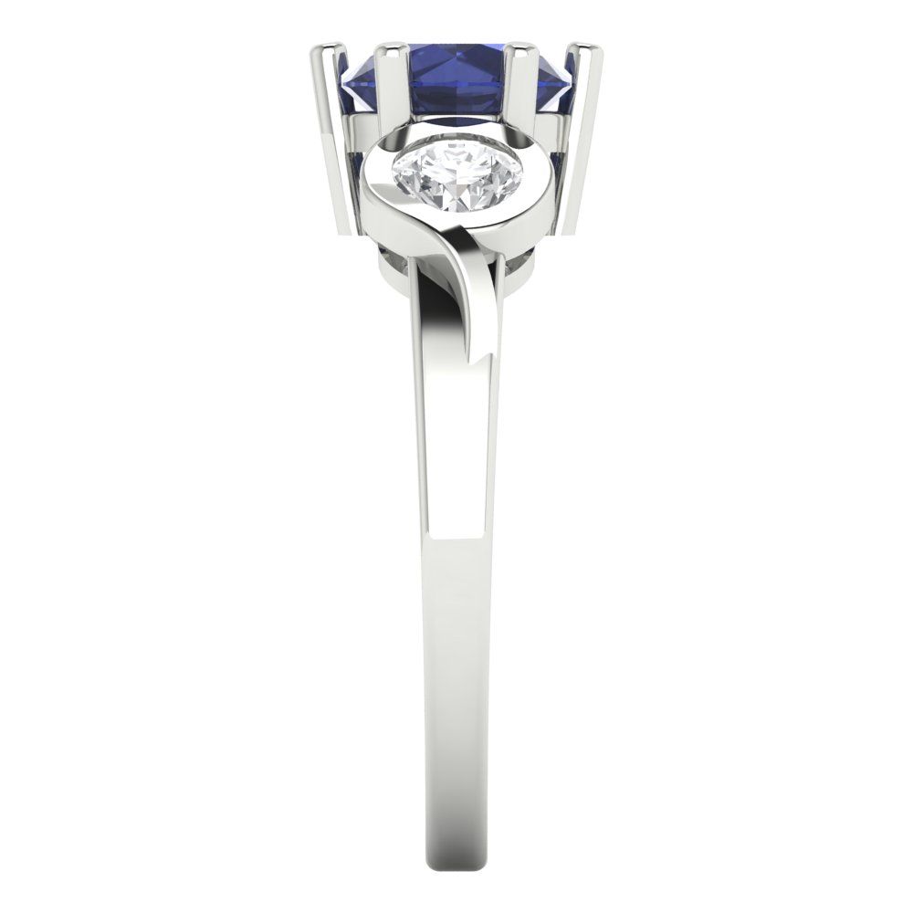 1.72 cttw Simulated Blue Sapphire Three-Stone Engagement Ring - Solid Gold (Round Cut,6.5mm)