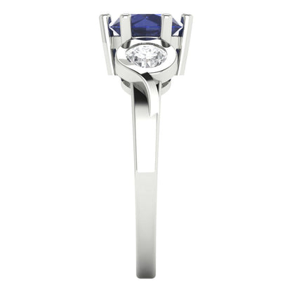 1.72 cttw Simulated Blue Sapphire Three-Stone Engagement Ring - Solid Gold (Round Cut,6.5mm)