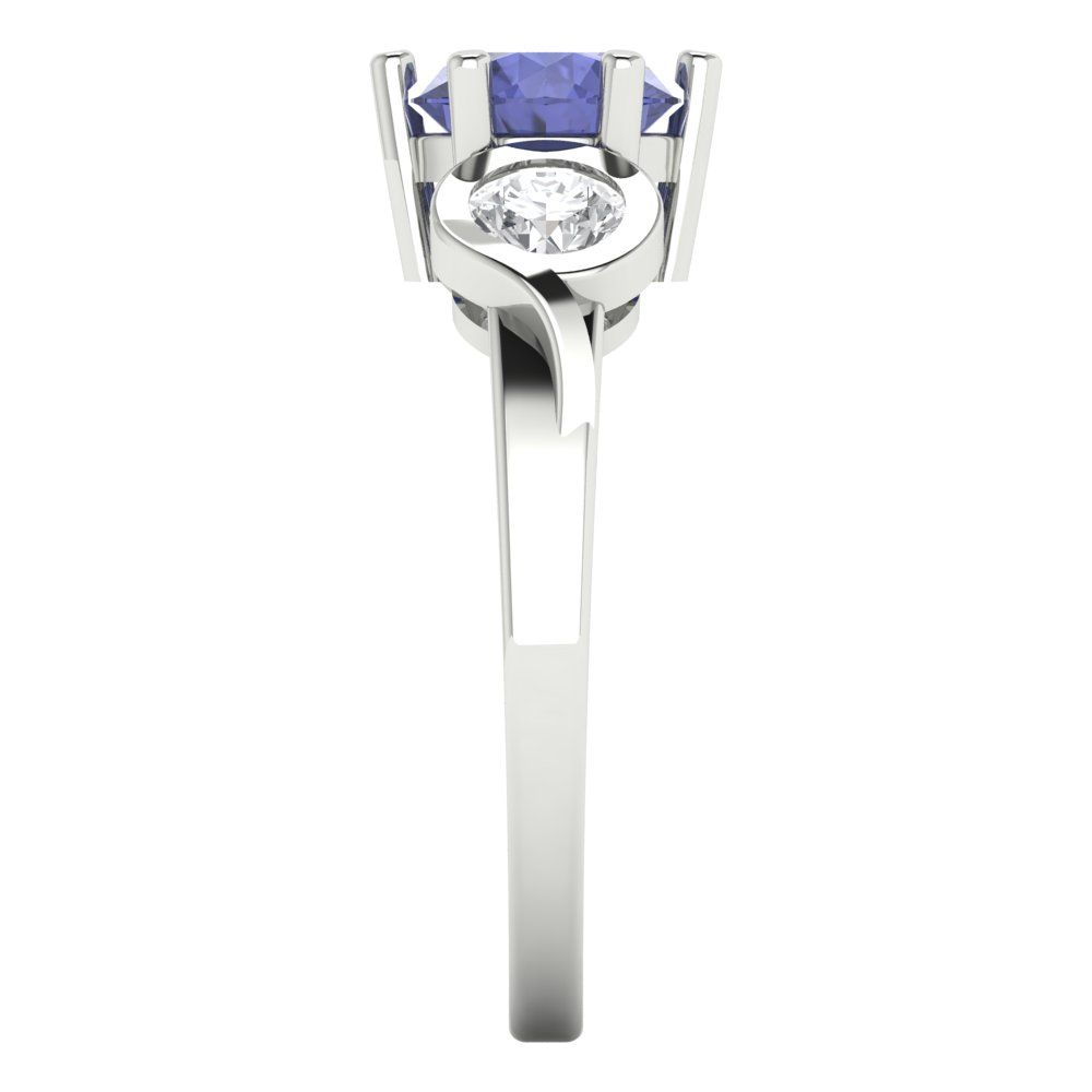 1.72 cttw Simulated Tanzanite Three-Stone Engagement Ring - Solid Gold (Round Cut,6.5mm)