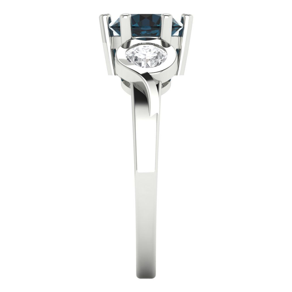 1.72 cttw Natural London Blue Topaz Three-Stone Engagement Ring - Solid White Gold (VVS1, Round Cut,6.5mm)
