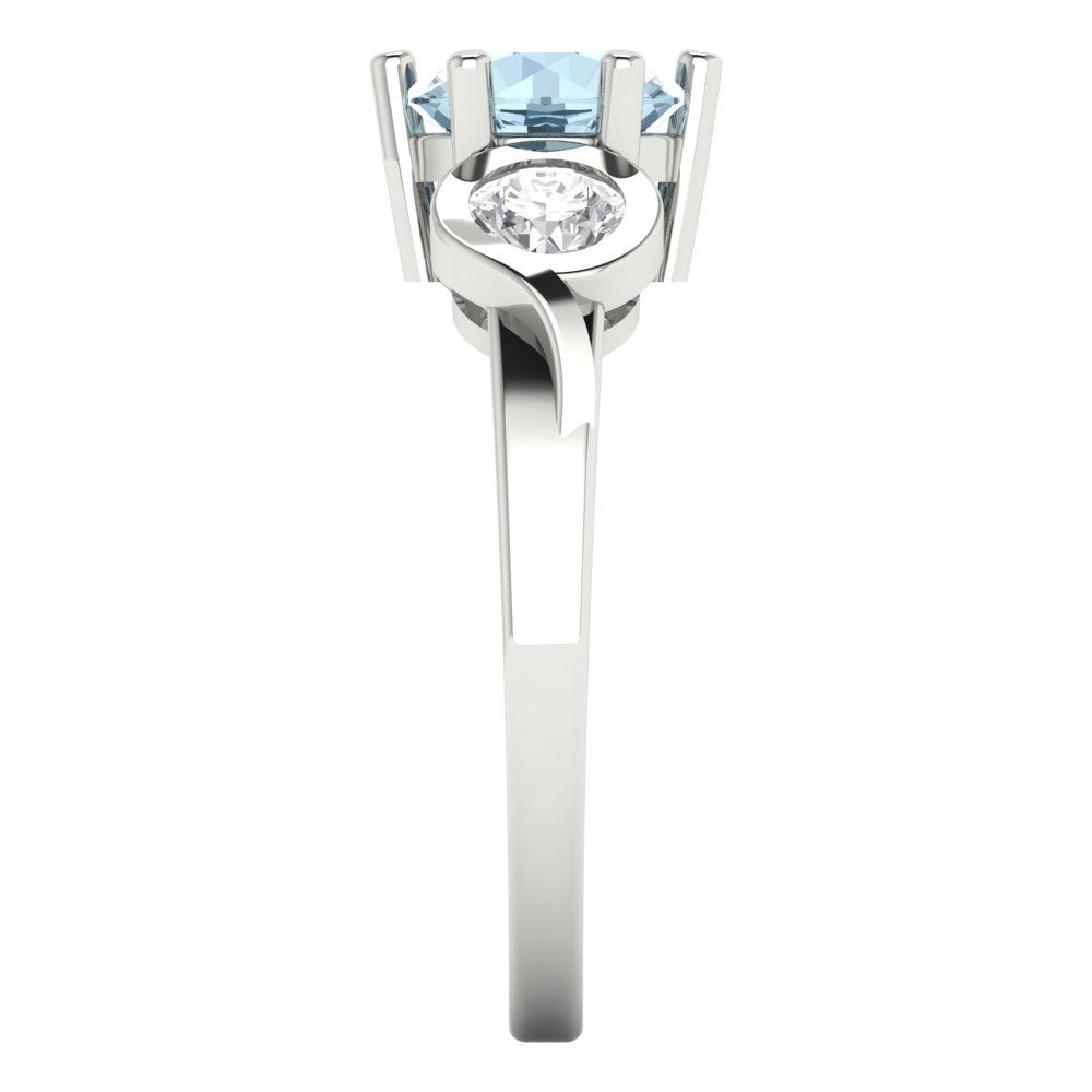 1.72 cttw Natural Aquamarine Three-Stone Engagement Ring - Solid White Gold (VVS1, Round Cut,6.5mm)
