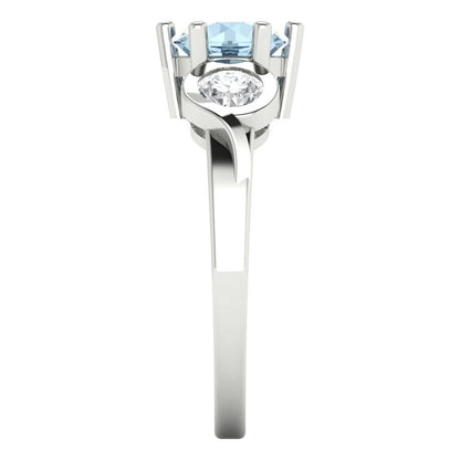 1.72 cttw Natural Aquamarine Three-Stone Engagement Ring - Solid White Gold (VVS1, Round Cut,6.5mm)