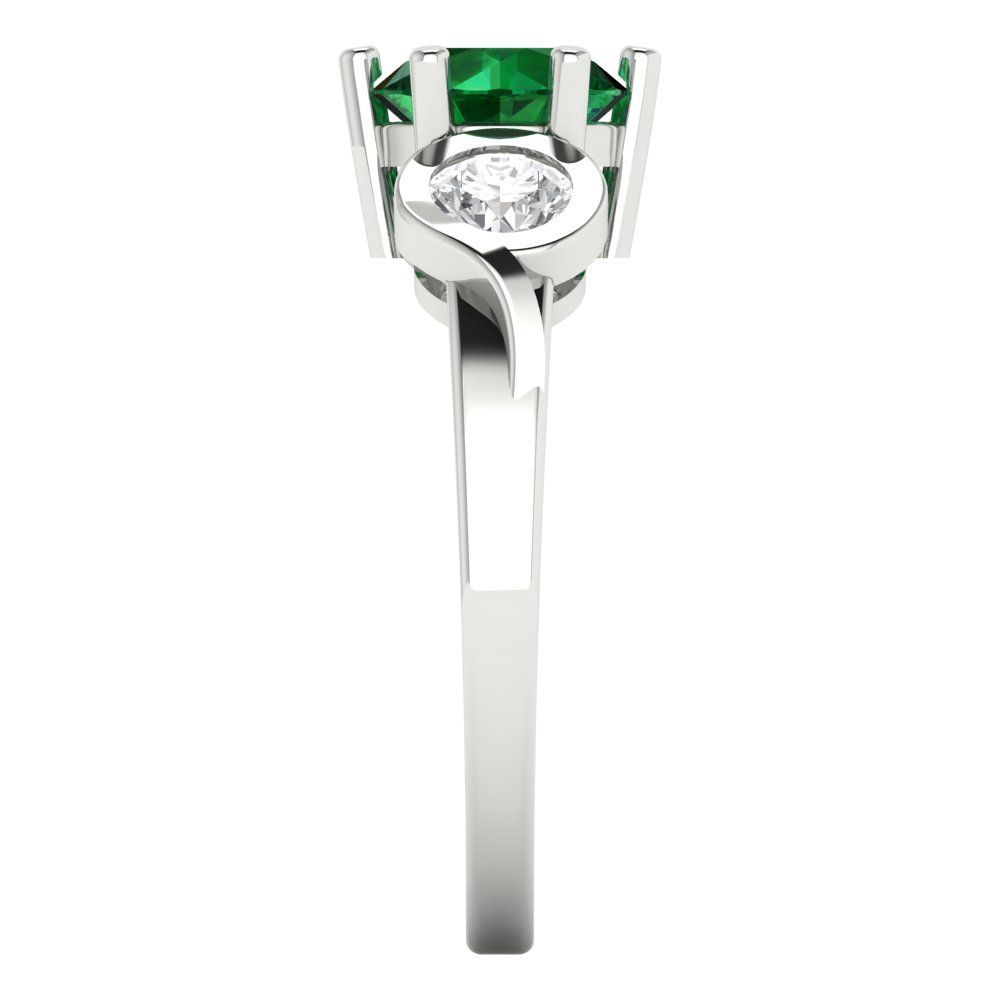 1.72 cttw Simulated Emerald Three-Stone Engagement Ring - Solid Gold (Round Cut,6.5mm)