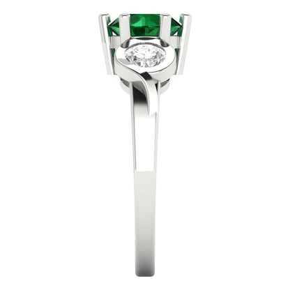 1.72 cttw Simulated Emerald Three-Stone Engagement Ring - Solid Gold (Round Cut,6.5mm)