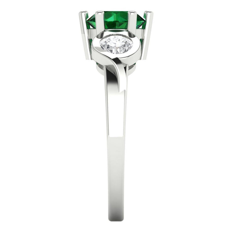 1.72 ct Brilliant Round Cut Simulated Emerald Stone White Gold Three-Stone Ring