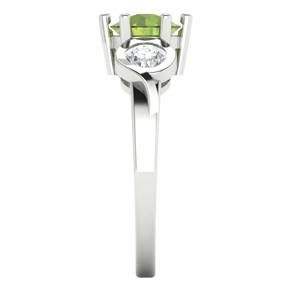 1.72 cttw Natural Peridot Three-Stone Engagement Ring - Solid Gold (Round Cut,6.5mm)