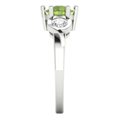 1.72 cttw Natural Peridot Three-Stone Engagement Ring - Solid Gold (Round Cut,6.5mm)