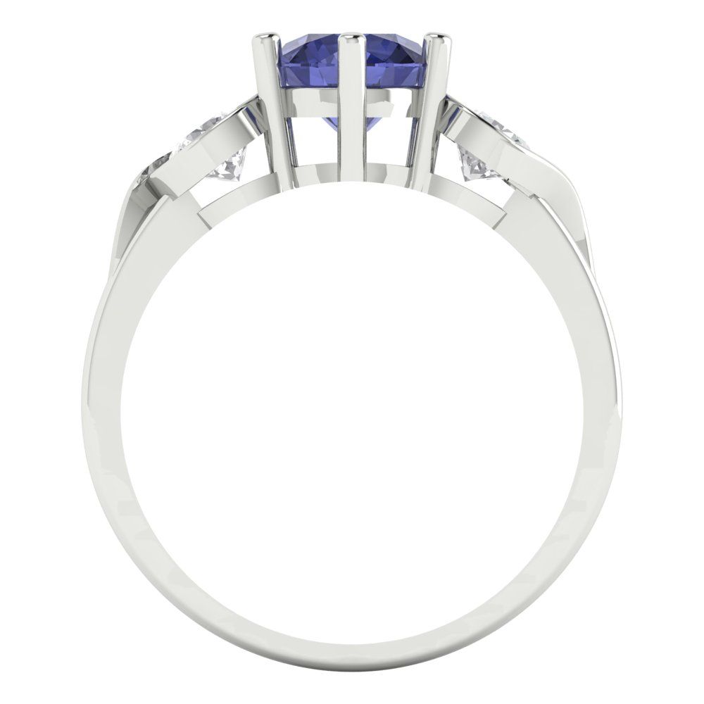 1.72 cttw Simulated Tanzanite Three-Stone Engagement Ring - Solid Gold (Round Cut,6.5mm)