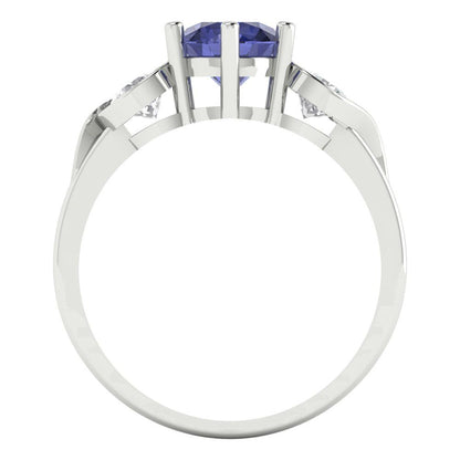1.72 cttw Simulated Tanzanite Three-Stone Engagement Ring - Solid Gold (Round Cut,6.5mm)