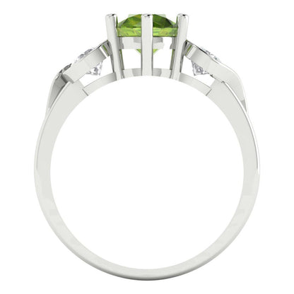1.72 cttw Natural Peridot Three-Stone Engagement Ring - Solid Gold (Round Cut,6.5mm)