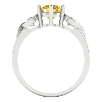 1.72 cttw Natural Citrine Three-Stone Engagement Ring - Solid Gold (Round Cut,6.5mm)